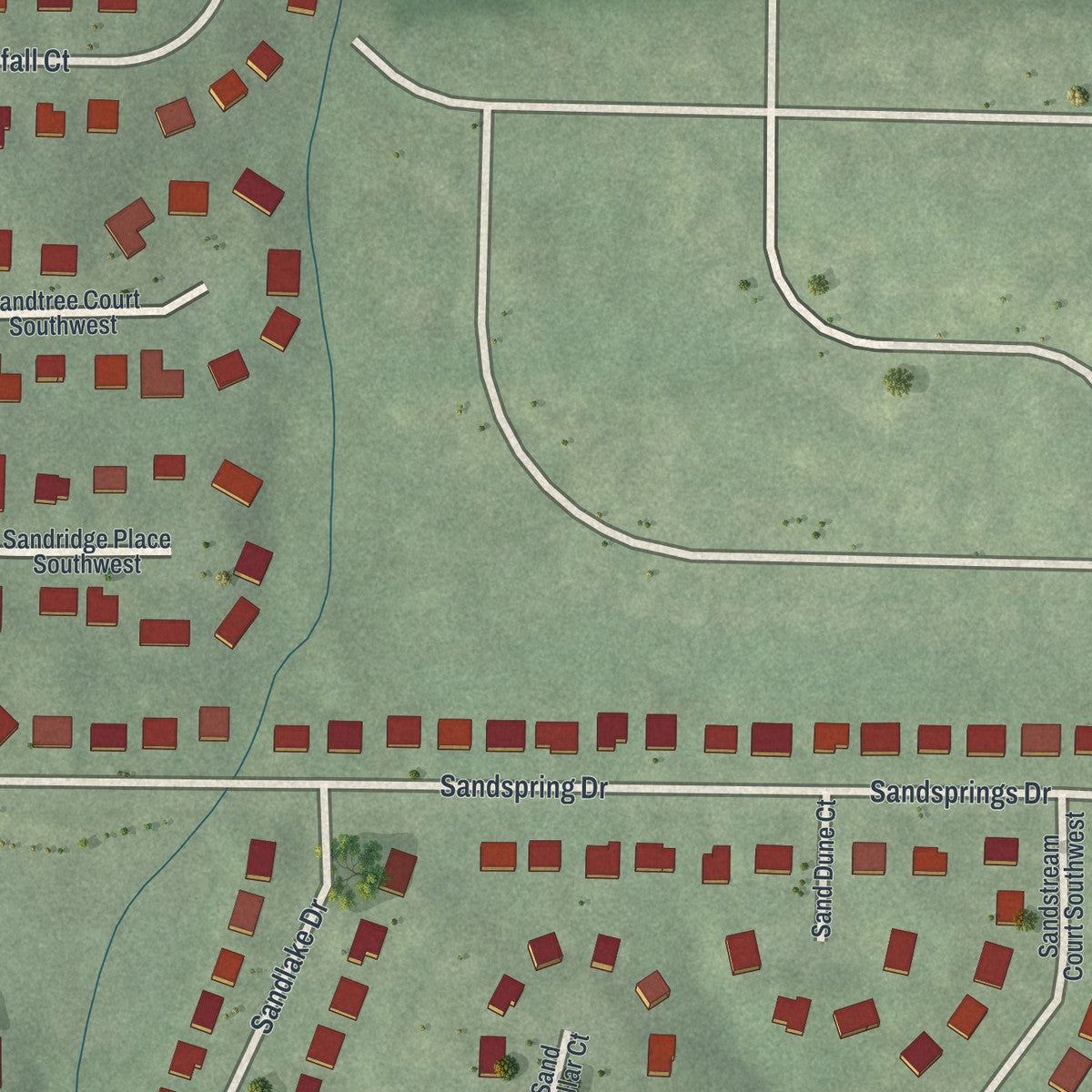 Close-up 1 of the Sandlewood Estates, Georgia map artwork