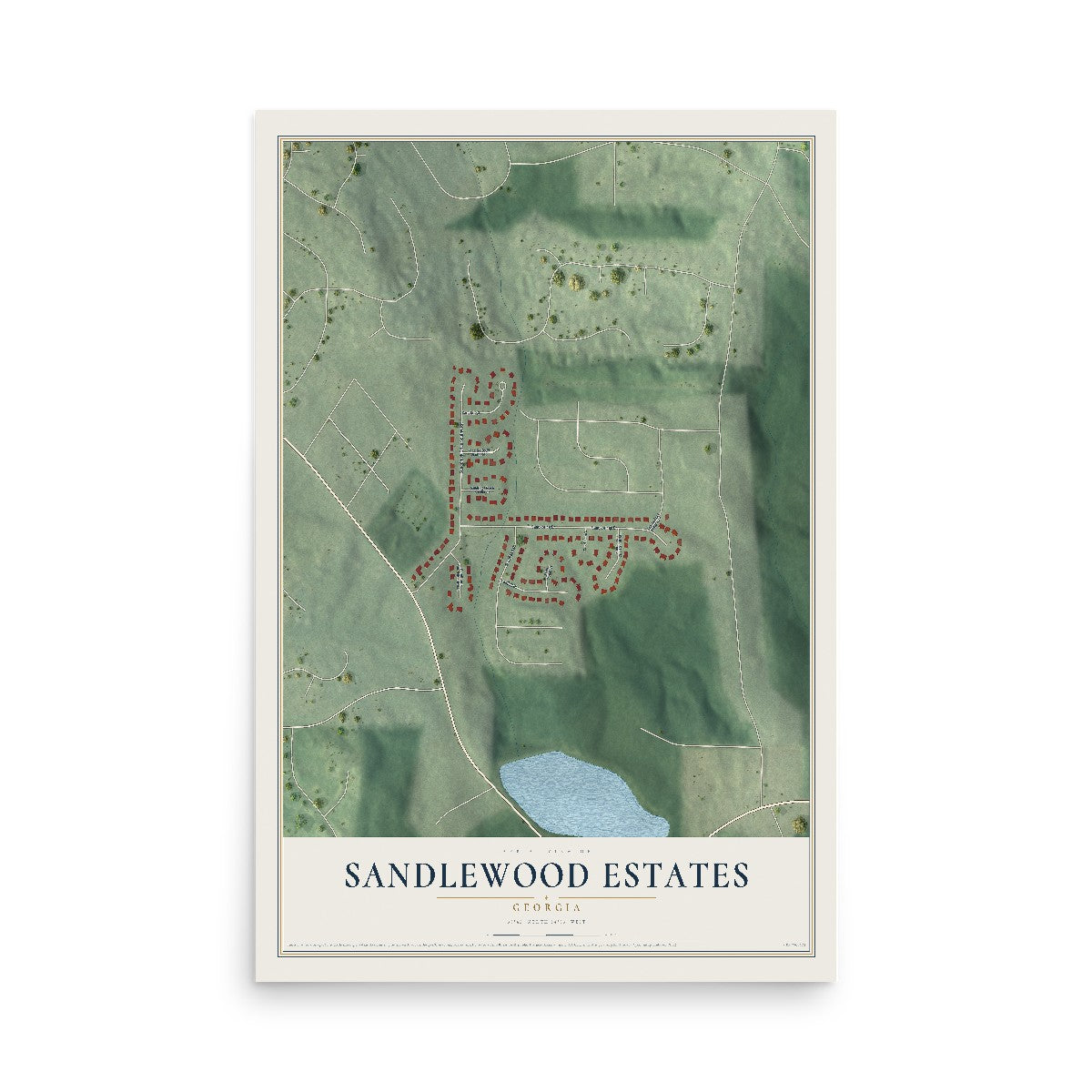 Sandlewood Estates, Georgia map print, 12" x 18" Archival Matte Print mockup