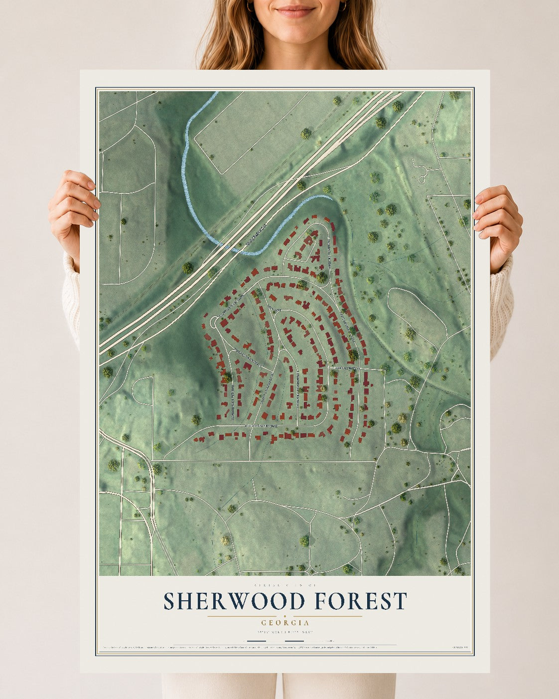 Sherwood Forest, Georgia map print, 24" x 36" Archival Matte Print mockup