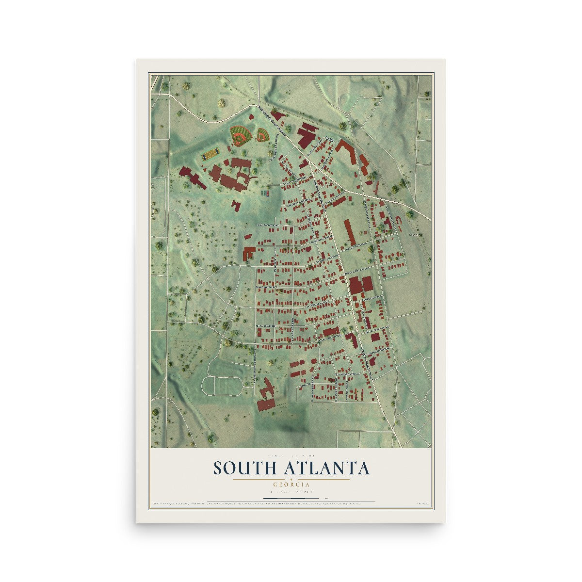 South Atlanta, Georgia map print, 12" x 18" Archival Matte Print mockup