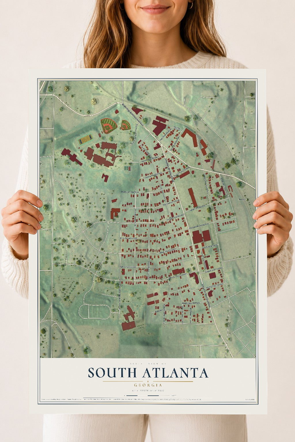 South Atlanta, Georgia map print, 18" x 24" Archival Matte Print mockup