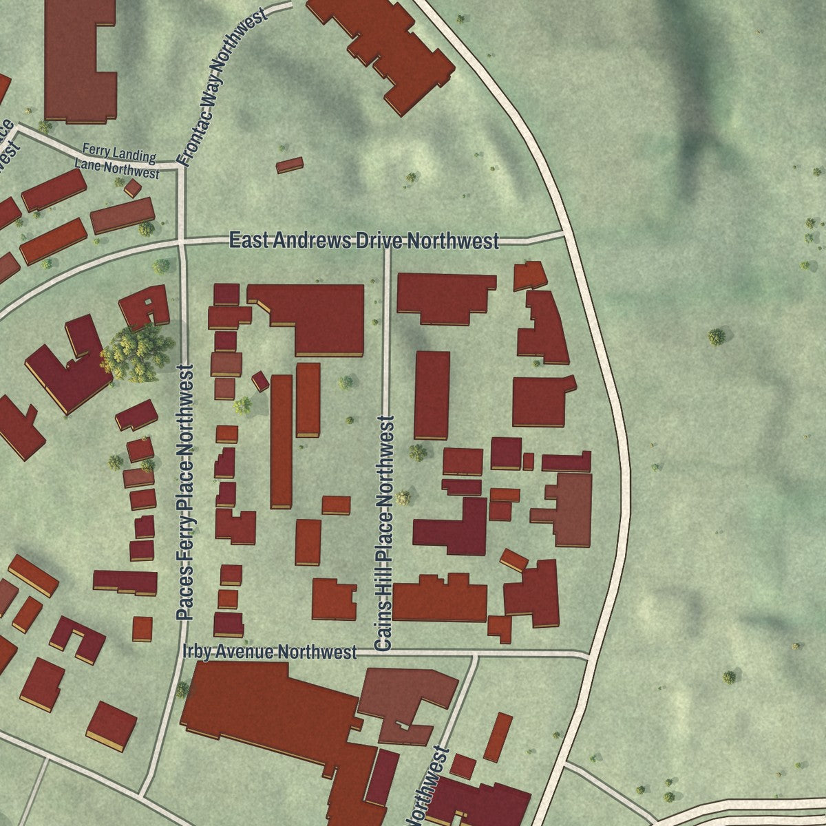 Close-up 1 of the South Tuxedo Park, Georgia map artwork