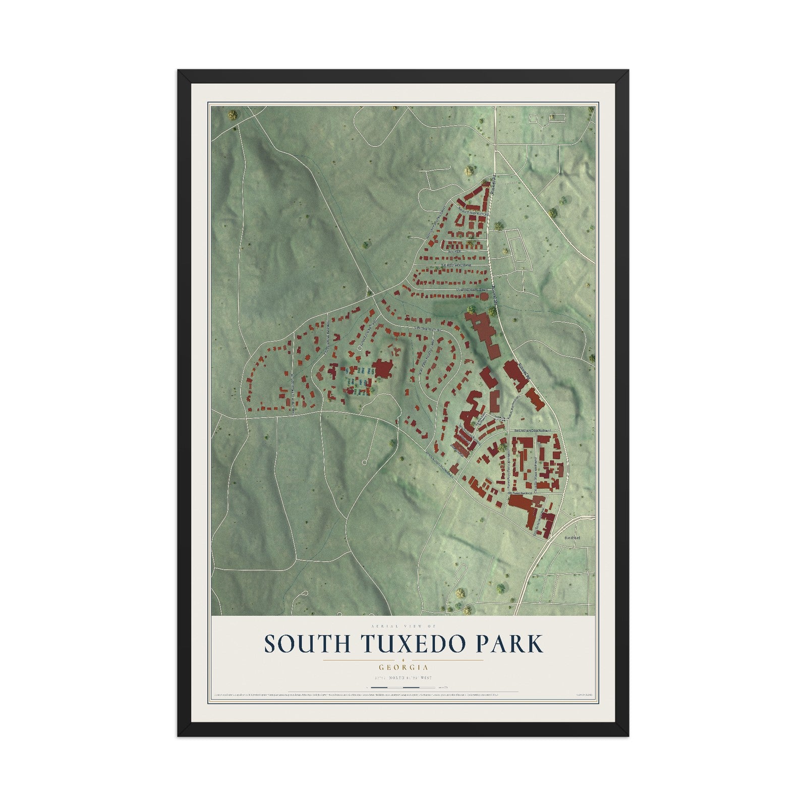 South Tuxedo Park, Georgia map print, 12" x 18" W/ Black Ayous Wood Frame mockup