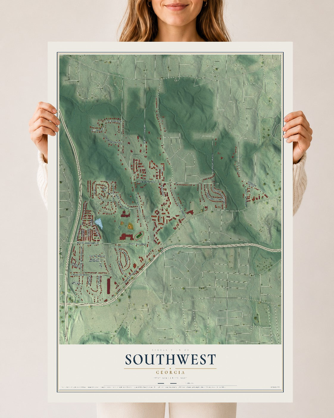 Southwest, Georgia map print, 24" x 36" Archival Matte Print mockup