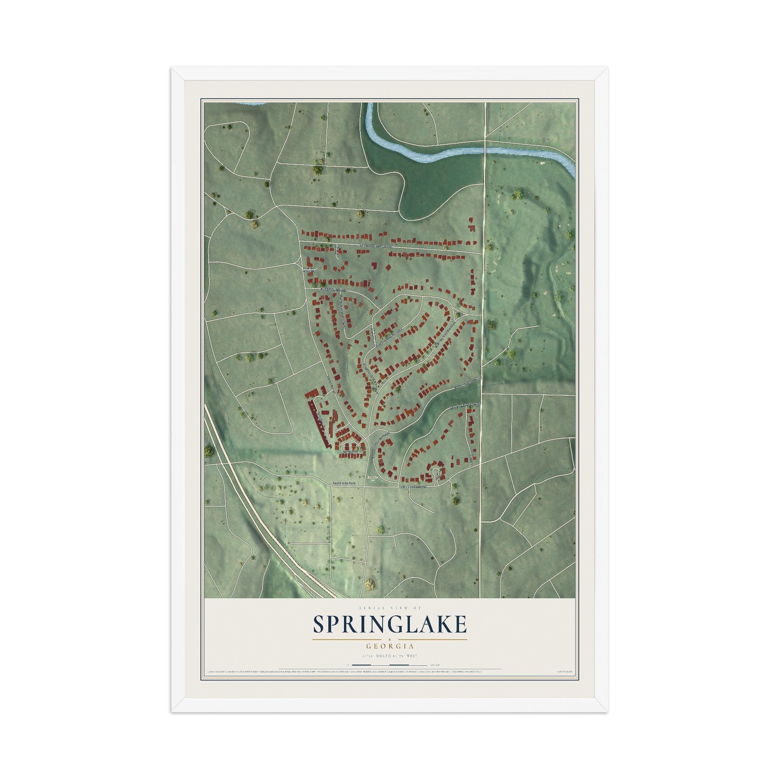 Springlake, Georgia map print, 12" x 18" W/ White Ayous Wood Frame mockup
