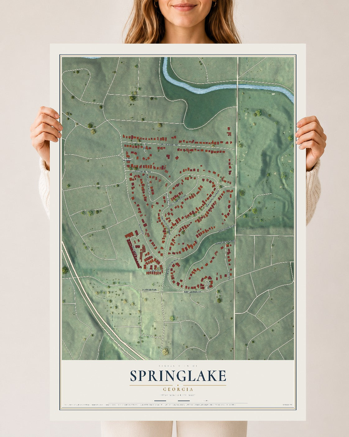 Springlake, Georgia map print, 24" x 36" Archival Matte Print mockup