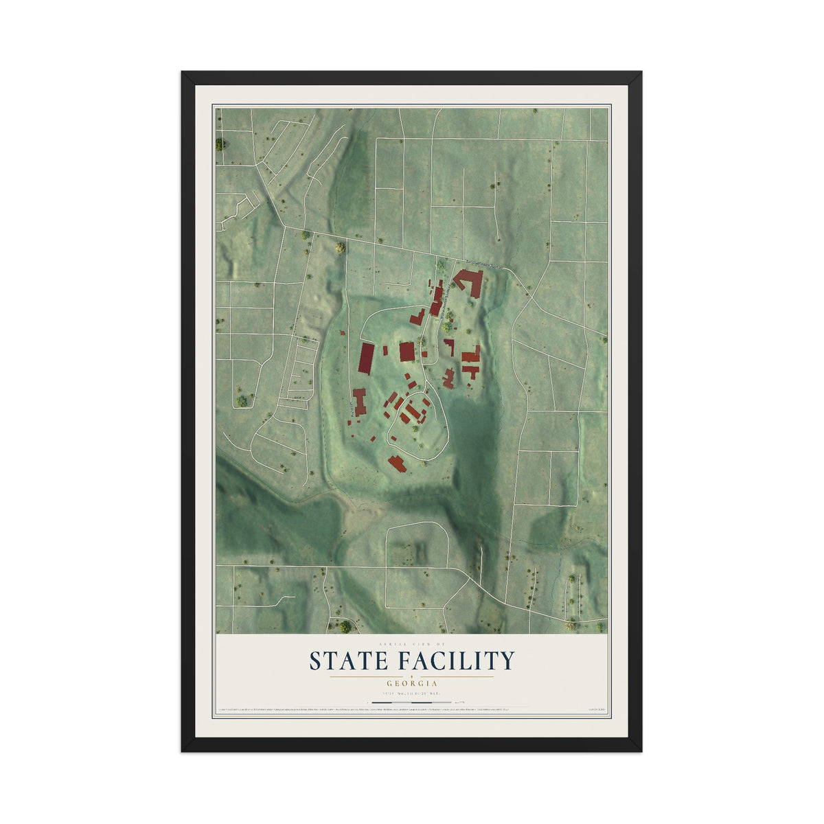 State Facility, Georgia map print, 12" x 18" W/ Black Ayous Wood Frame mockup