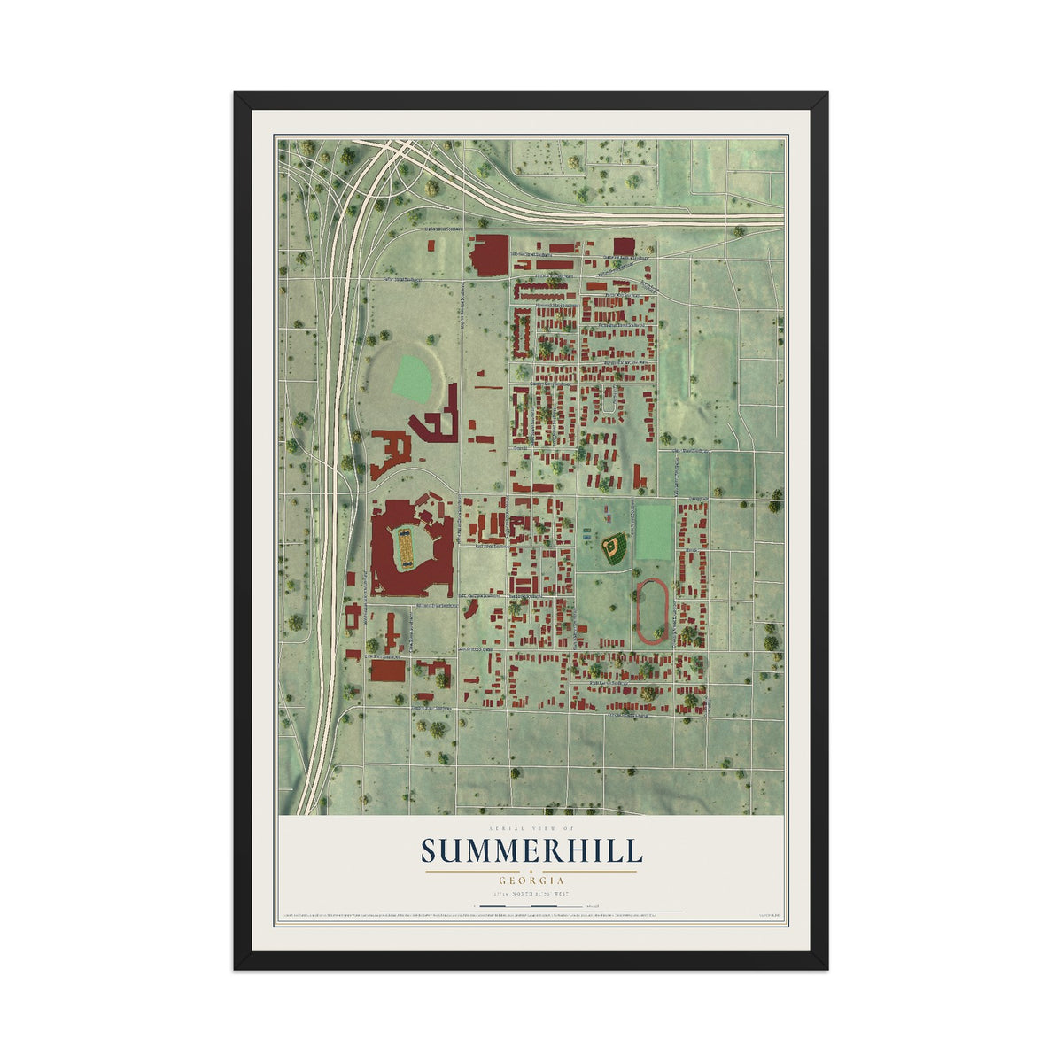 Summerhill, Georgia map print, 12" x 18" W/ Black Ayous Wood Frame mockup