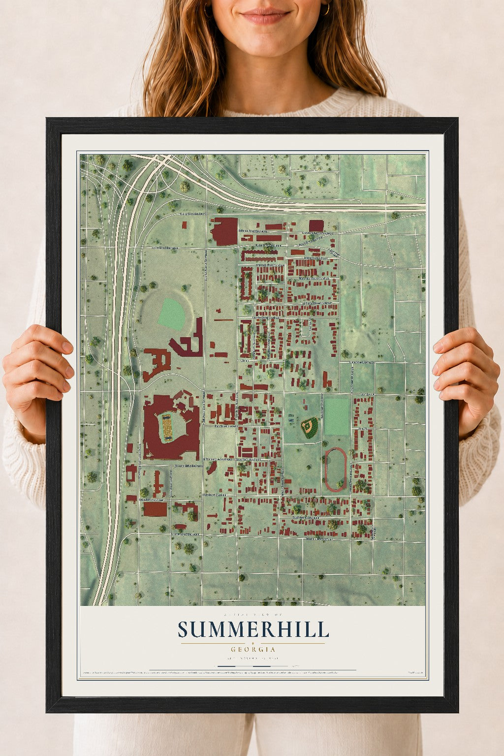Summerhill, Georgia map print, 18" x 24" W/ Black Ayous Wood Frame mockup