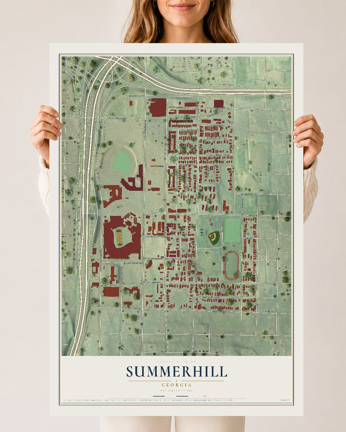 Summerhill, Georgia map print, 24" x 36" Archival Matte Print mockup