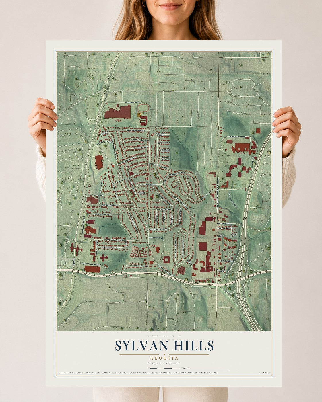 Sylvan Hills, Georgia map print, 24" x 36" Archival Matte Print mockup