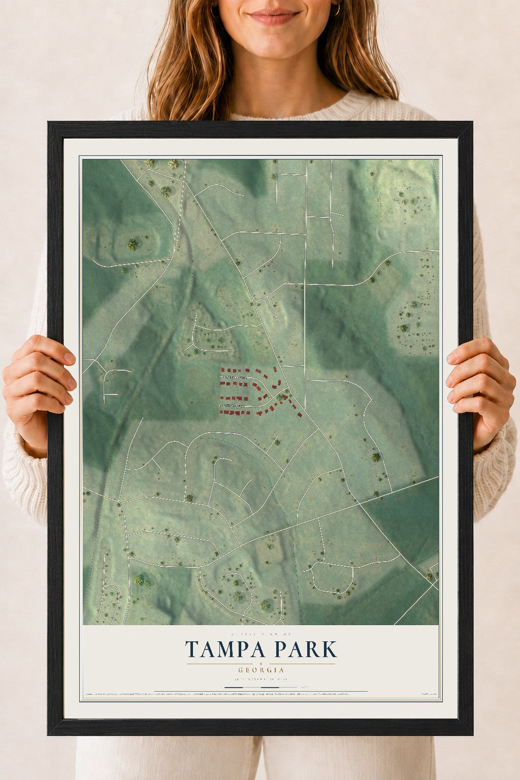 Tampa Park, Georgia map print, 18" x 24" W/ Black Ayous Wood Frame mockup
