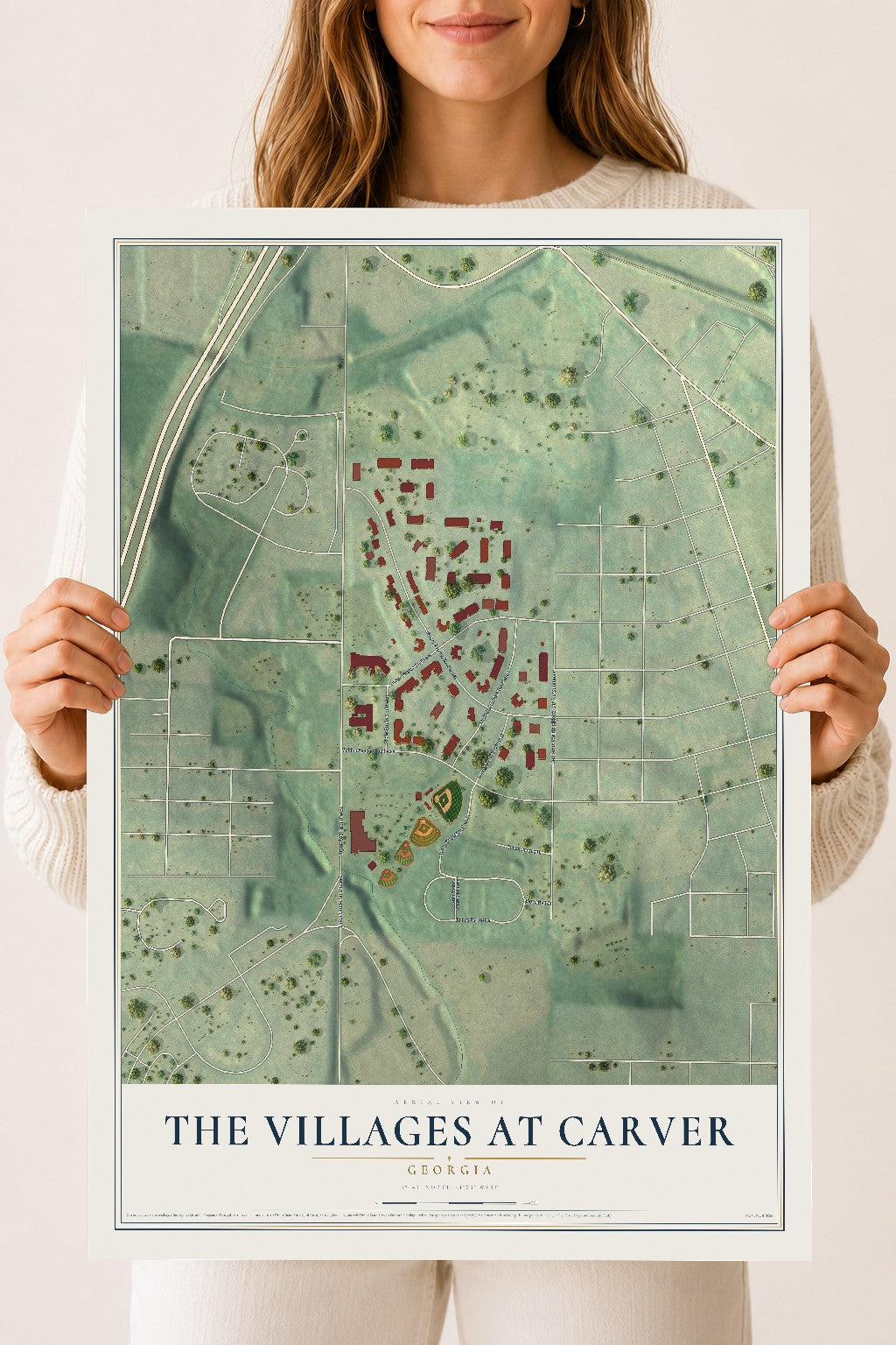 The Villages at Carver, Georgia map print, 18" x 24" Archival Matte Print mockup