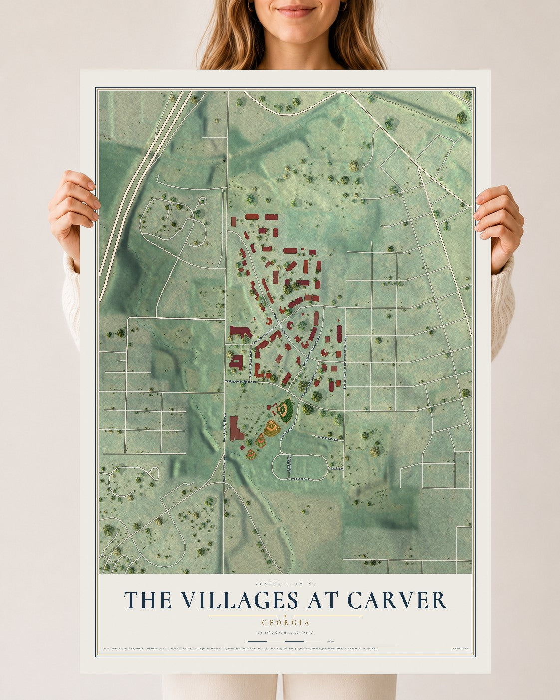 The Villages at Carver, Georgia map print, 24" x 36" Archival Matte Print mockup