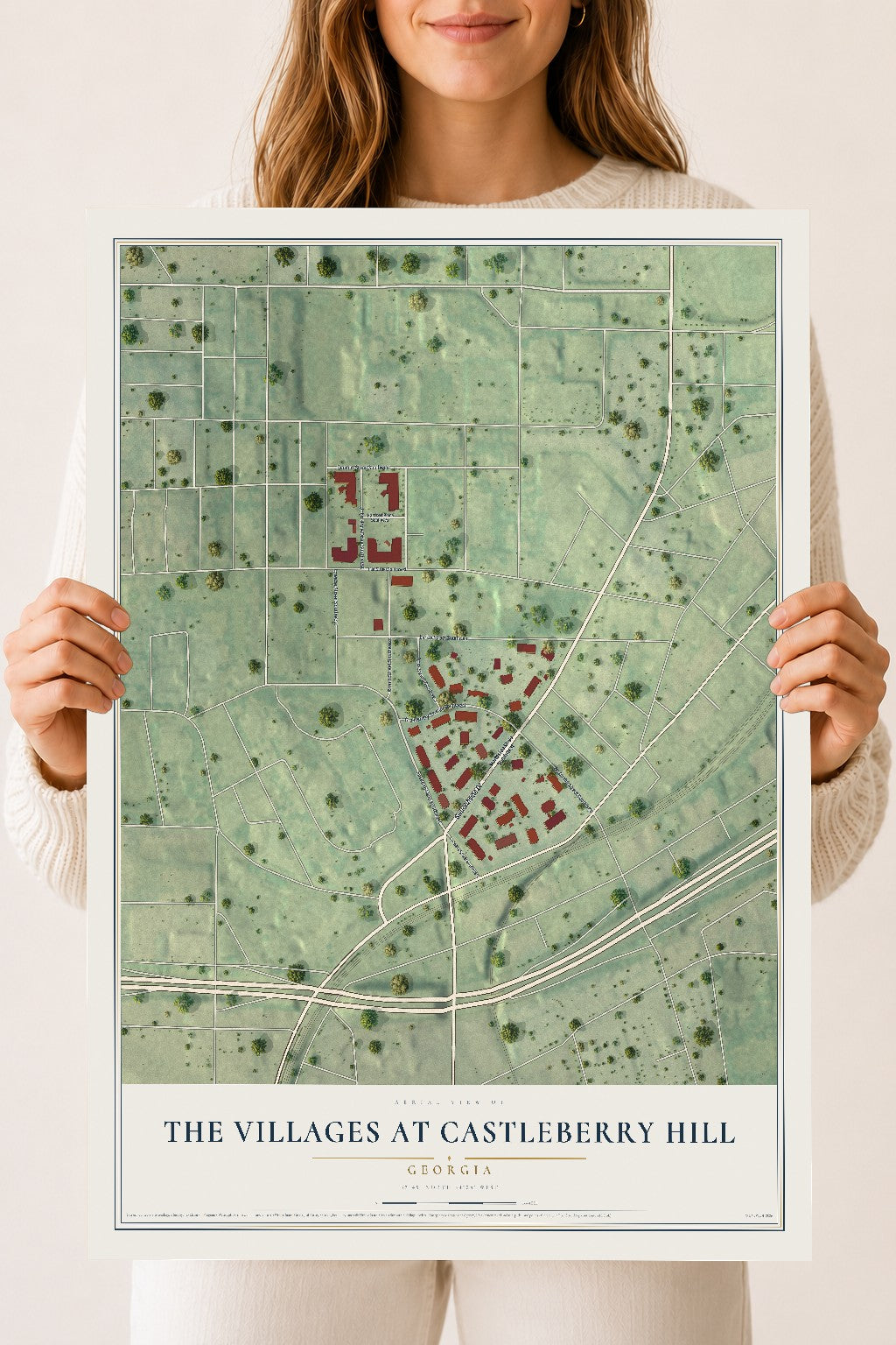 The Villages at Castleberry Hill, Georgia map print, 18" x 24" Archival Matte Print mockup