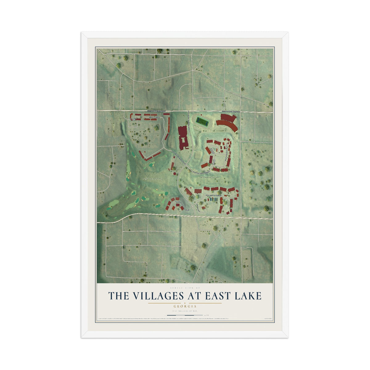 The Villages at East Lake, Georgia map print, 12" x 18" W/ White Ayous Wood Frame mockup
