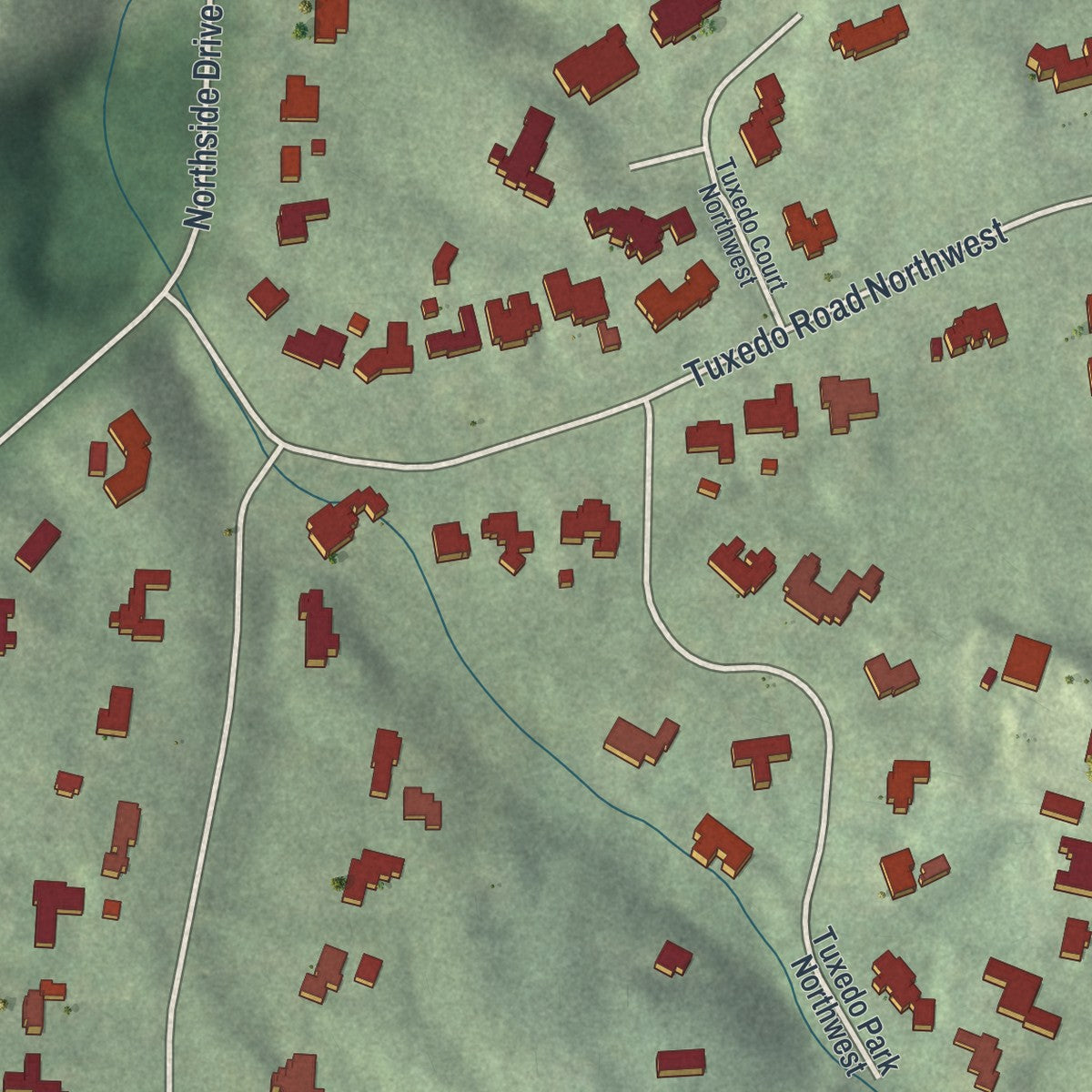 Close-up 2 of the Tuxedo Park, Georgia map artwork