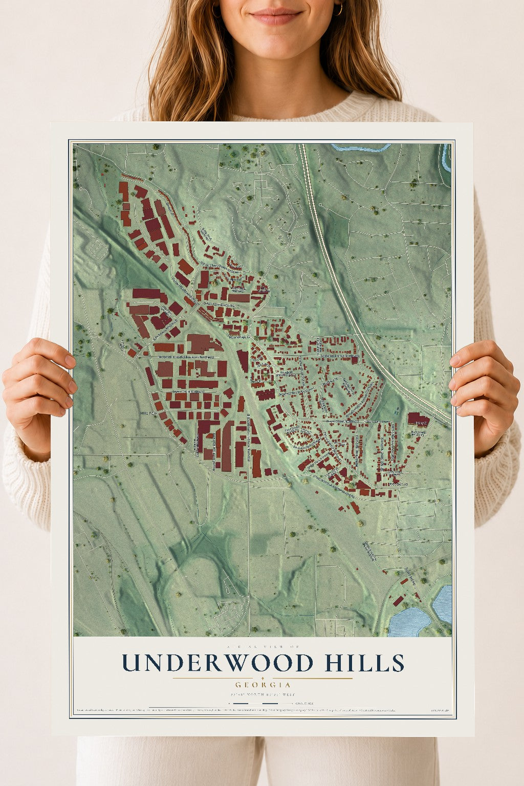 Underwood Hills, Georgia map print, 18" x 24" Archival Matte Print mockup
