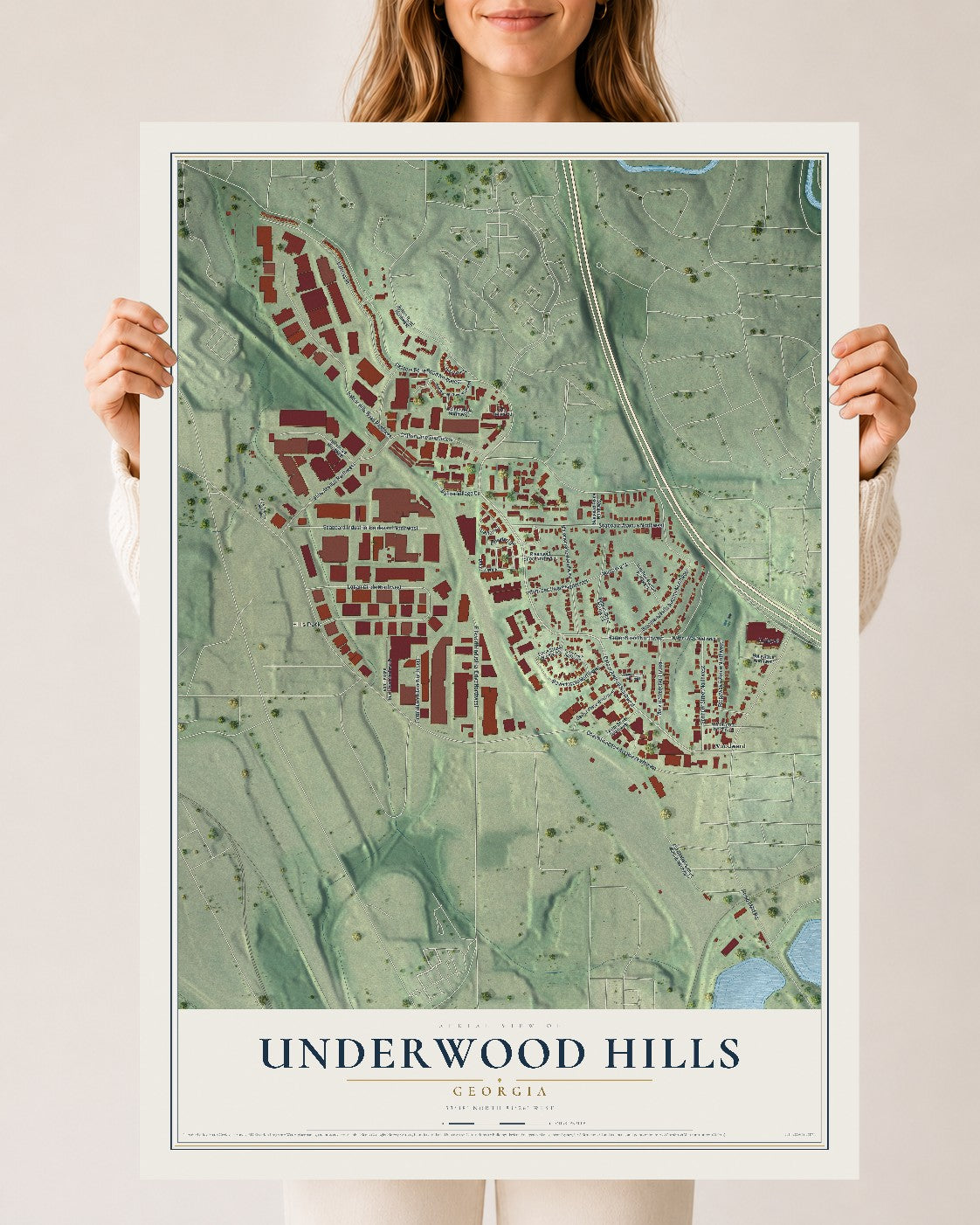 Underwood Hills, Georgia map print, 24" x 36" Archival Matte Print mockup
