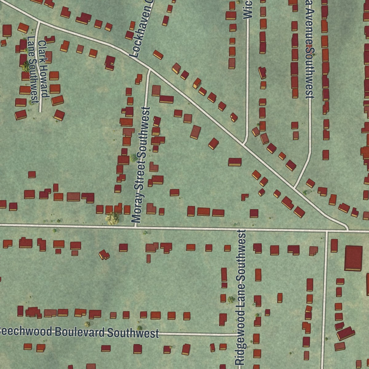 Close-up 2 of the Venetian Hills, Georgia map artwork