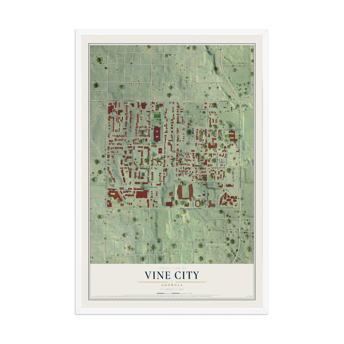 Vine City, Georgia map print, 12" x 18" W/ White Ayous Wood Frame mockup