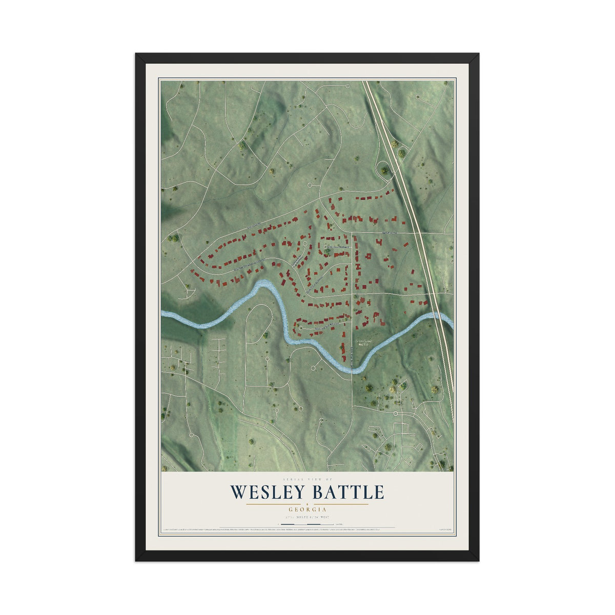 Wesley Battle, Georgia map print, 12" x 18" W/ Black Ayous Wood Frame mockup