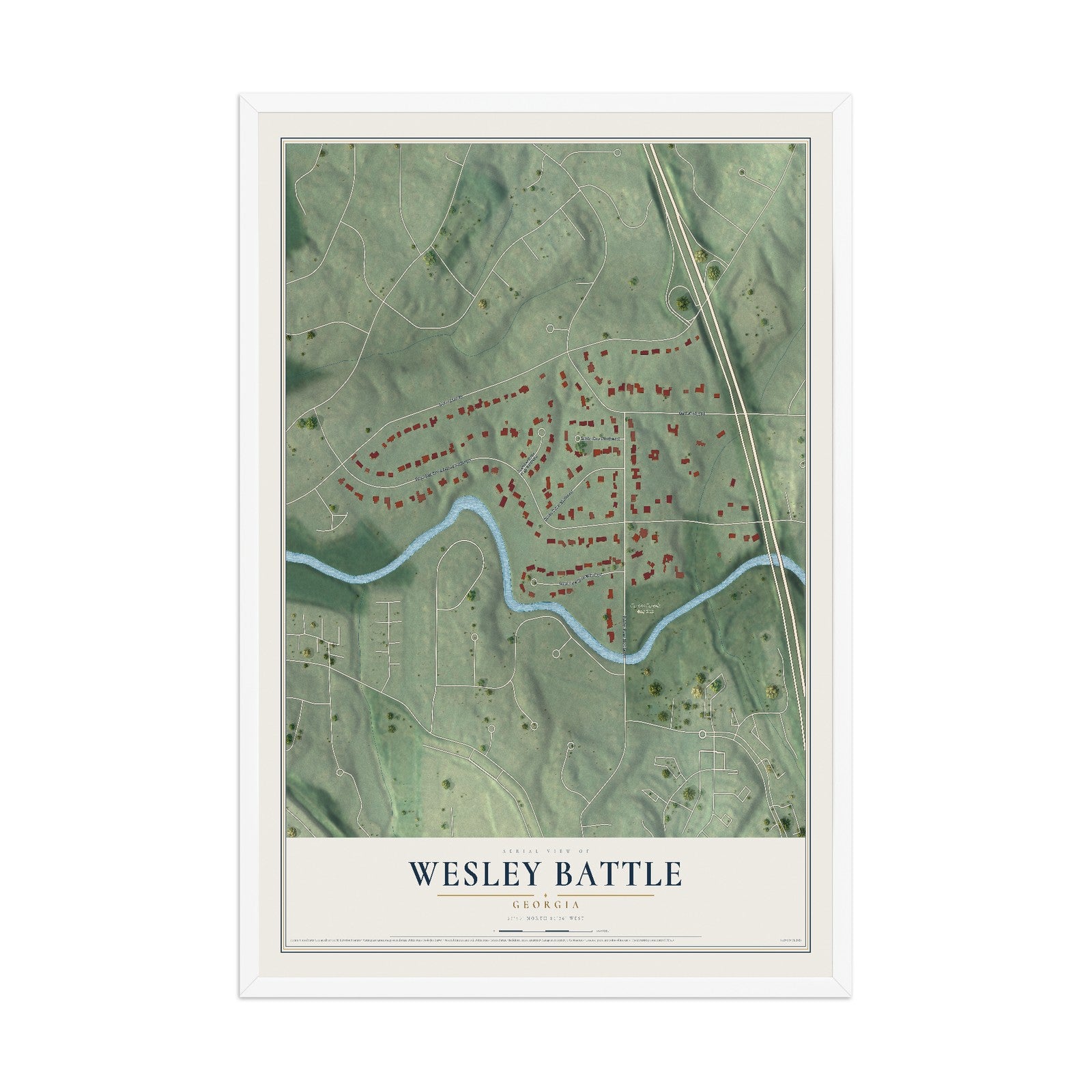 Wesley Battle, Georgia map print, 12" x 18" W/ White Ayous Wood Frame mockup