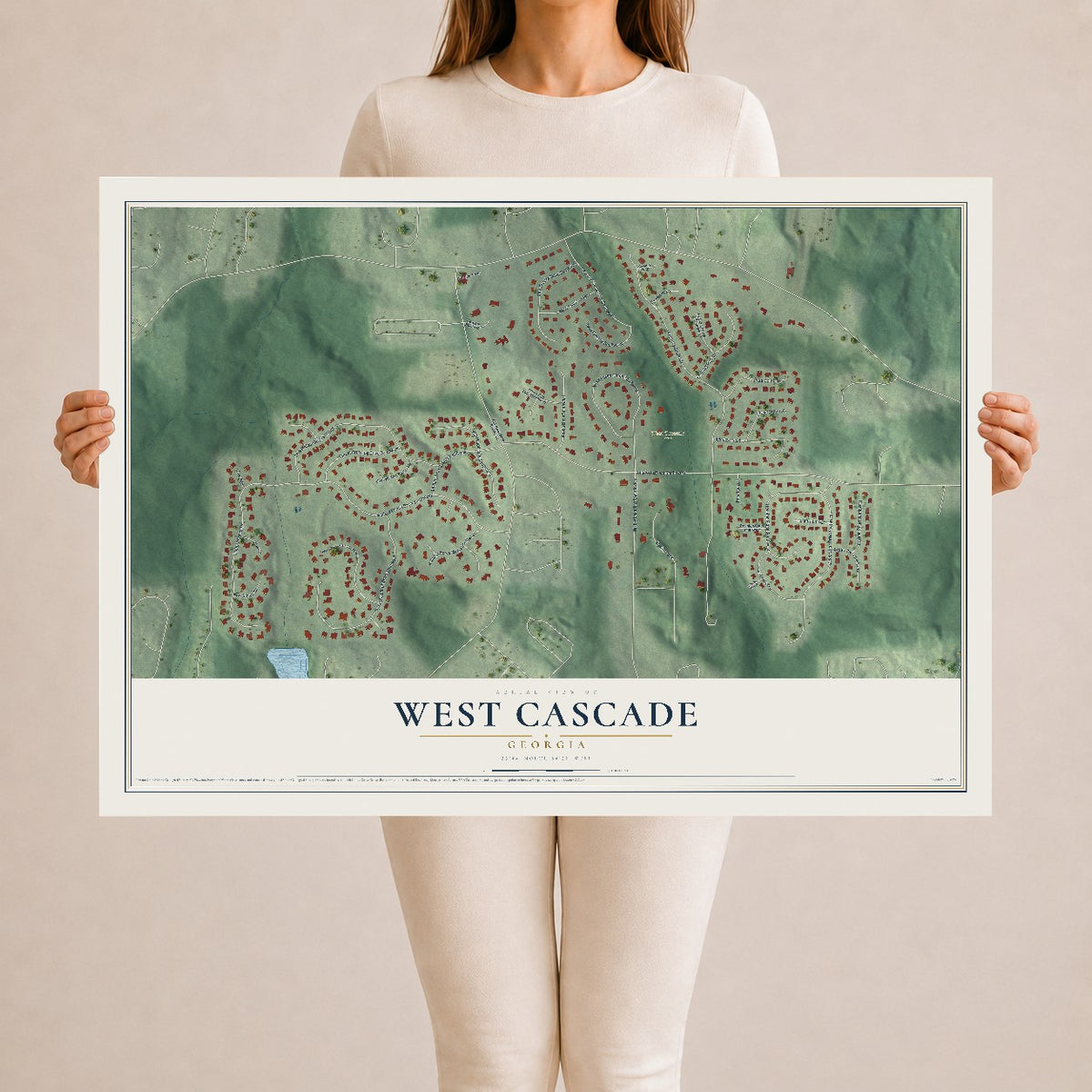 West Cascade, Georgia map print, 24" x 36" Archival Matte Print mockup