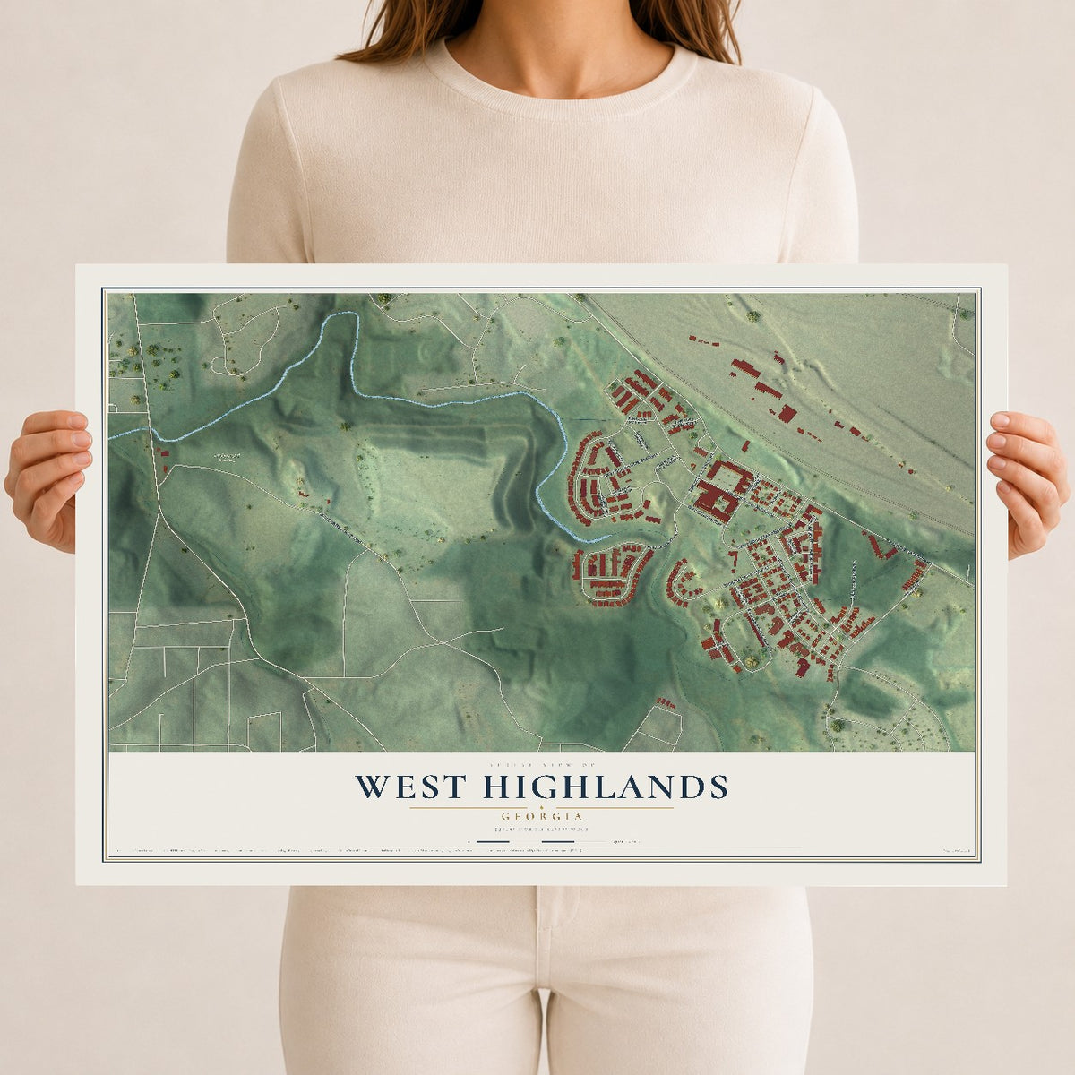 West Highlands, Georgia map print, 12" x 18" Archival Matte Print mockup