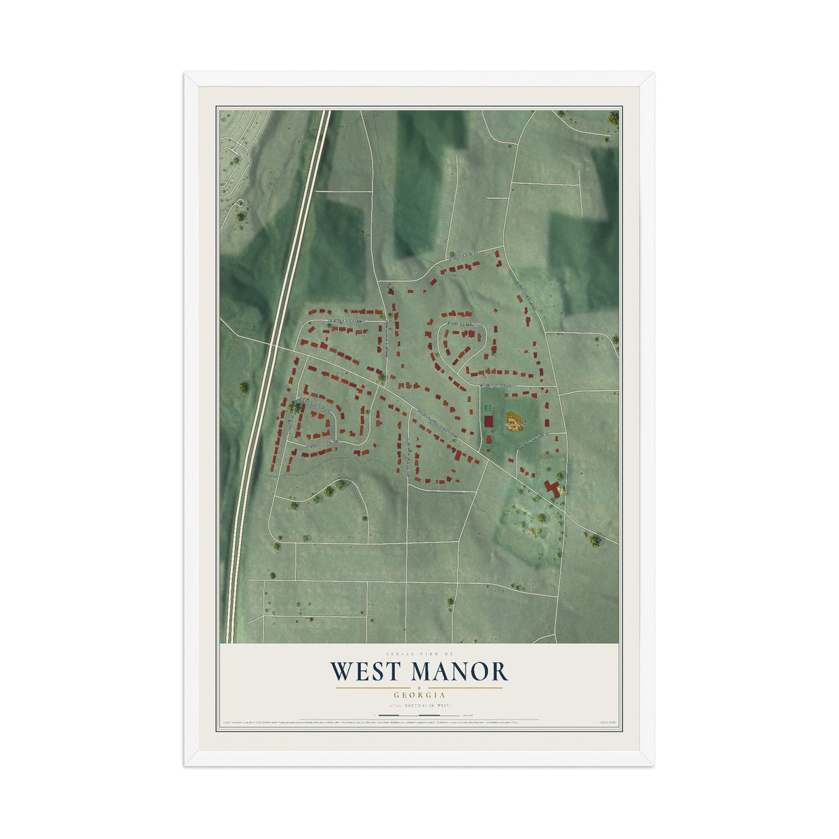 West Manor, Georgia map print, 12" x 18" W/ White Ayous Wood Frame mockup