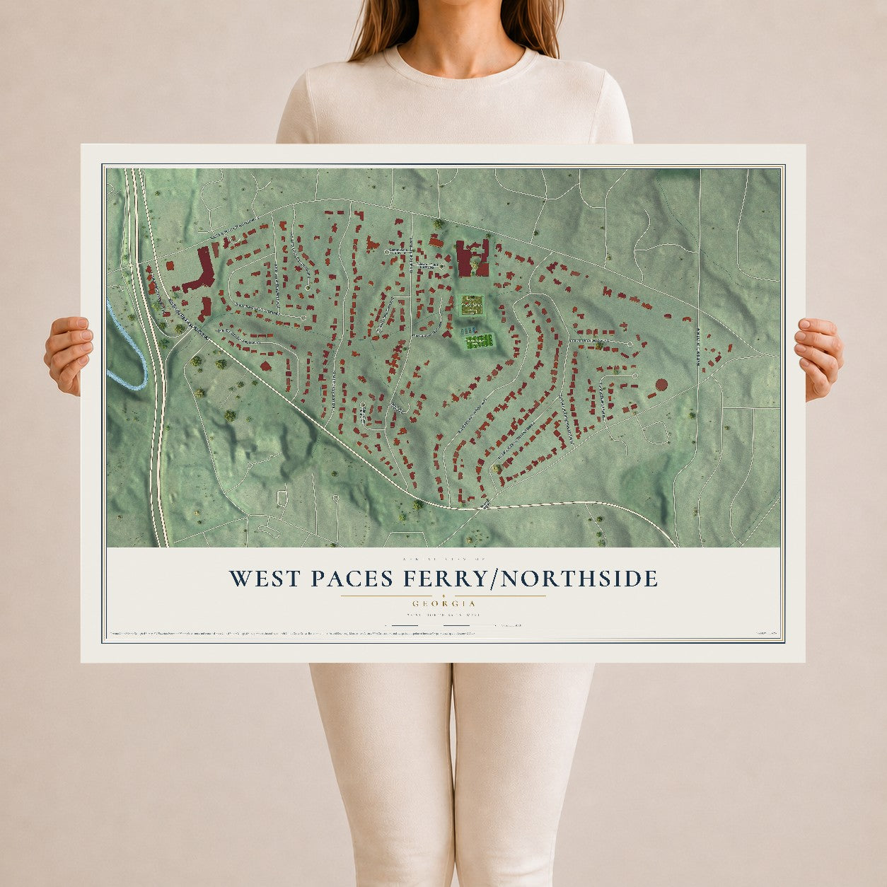 West Paces Ferry-Northside, Georgia map print, 24" x 36" Archival Matte Print mockup