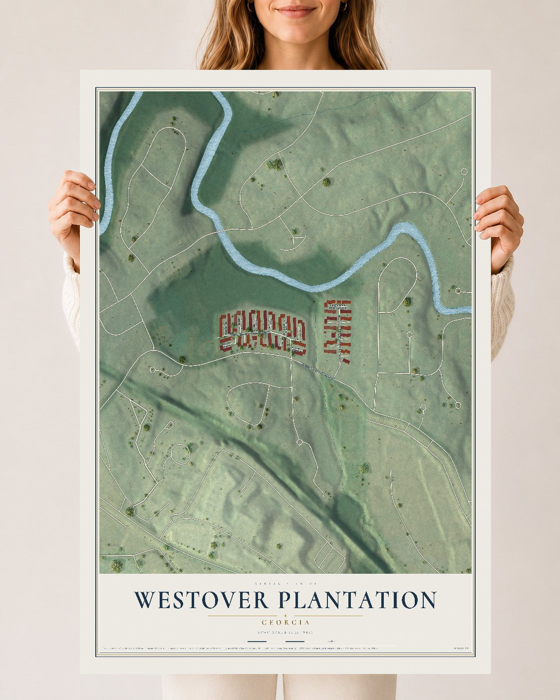 Westover Plantation, Georgia map print, 24" x 36" Archival Matte Print mockup