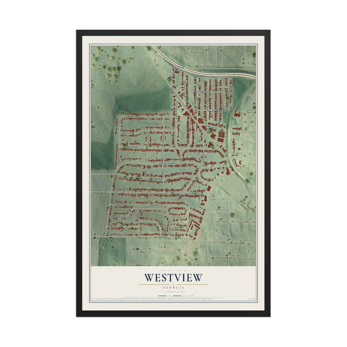 Westview, Georgia map print, 12" x 18" W/ Black Ayous Wood Frame mockup