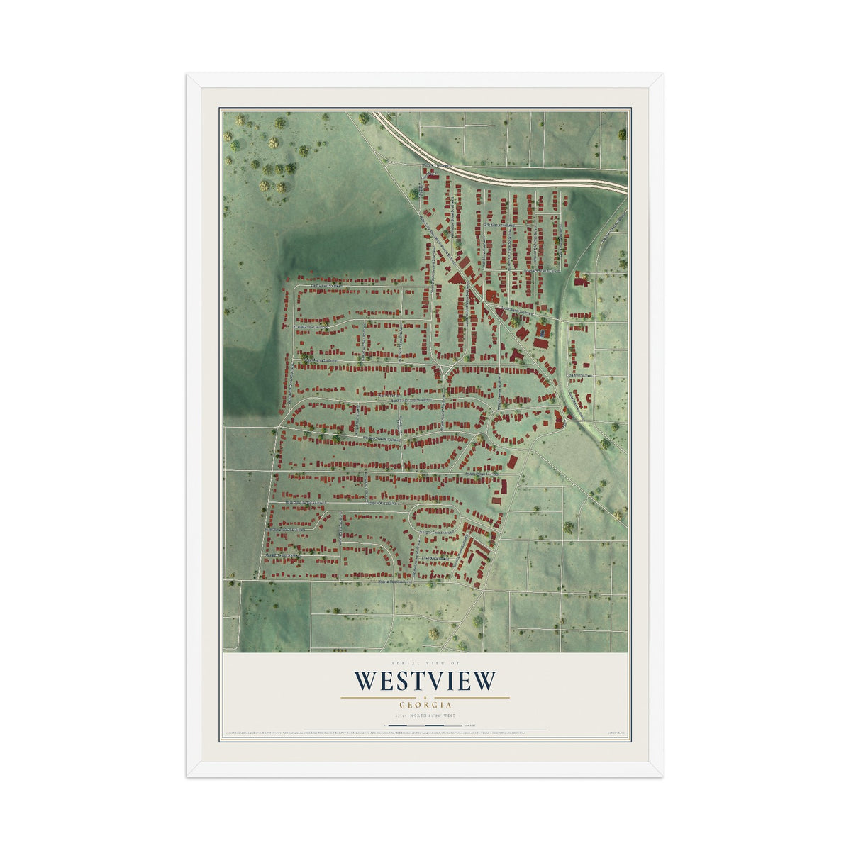 Westview, Georgia map print, 12" x 18" W/ White Ayous Wood Frame mockup