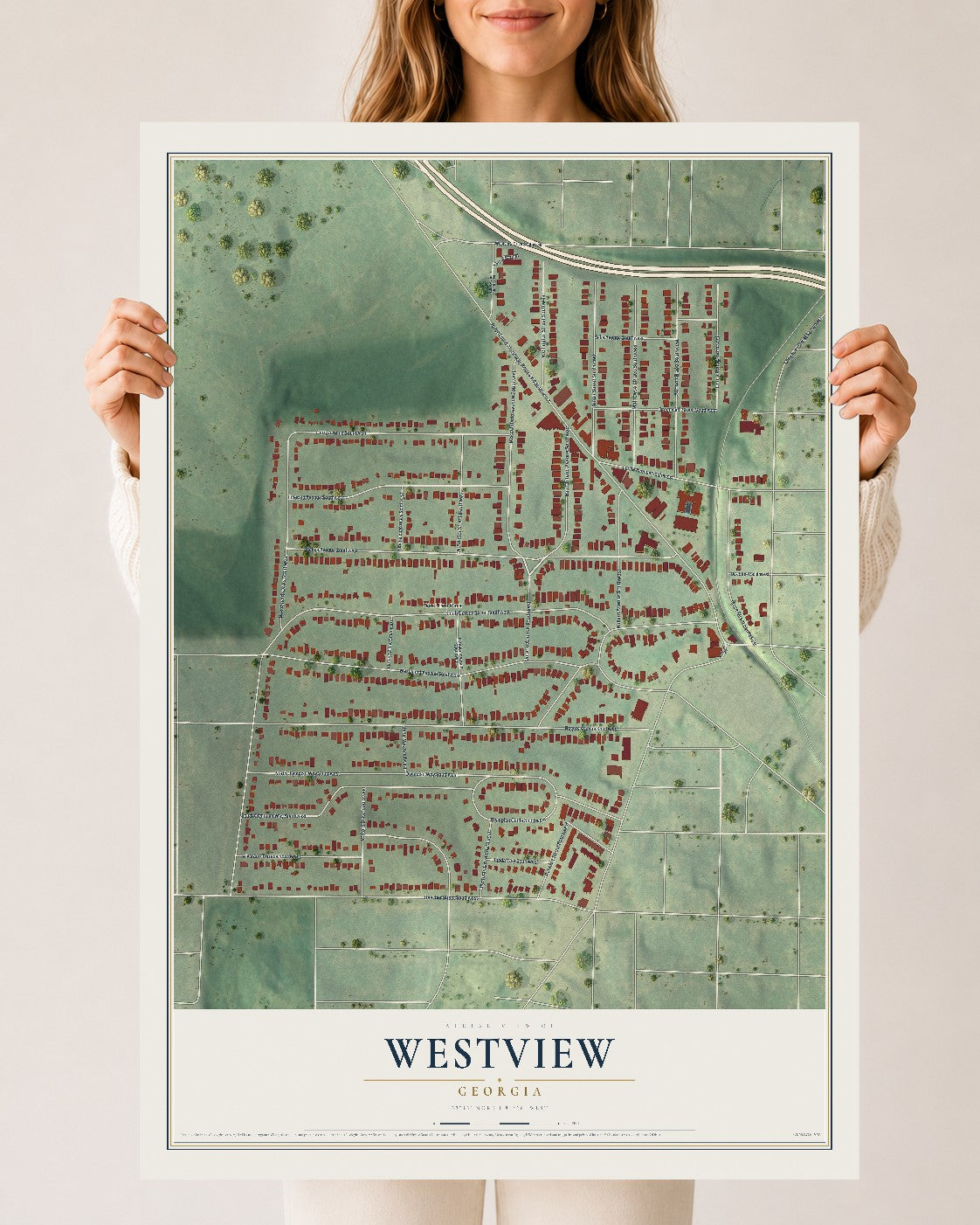Westview, Georgia map print, 24" x 36" Archival Matte Print mockup