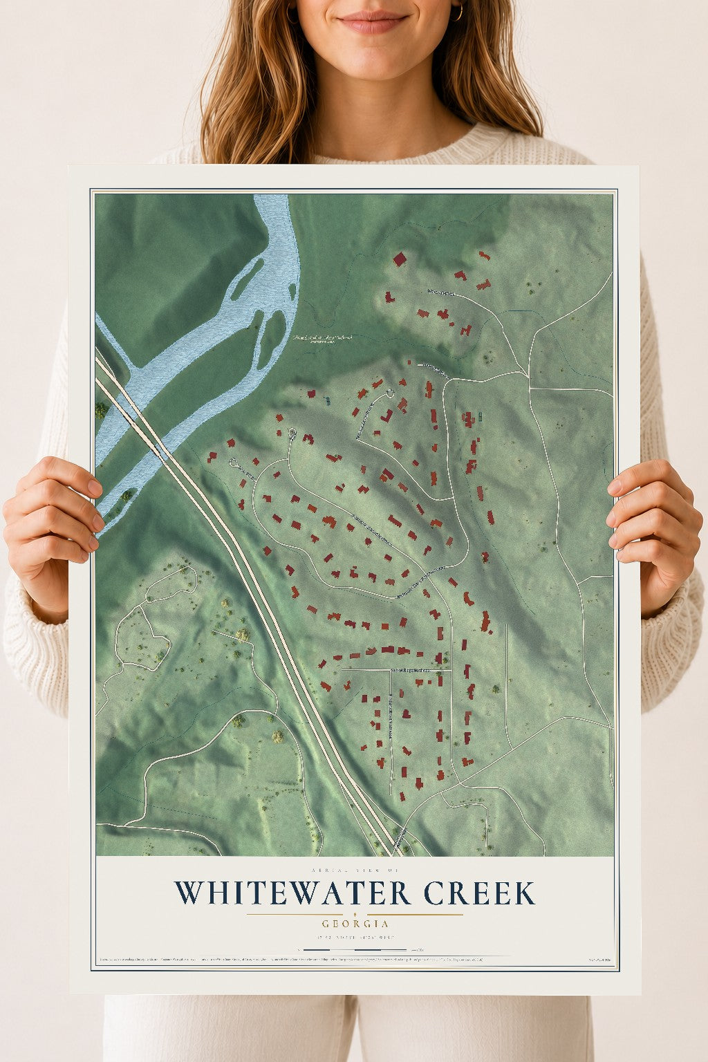Whitewater Creek, Georgia map print, 18" x 24" Archival Matte Print mockup