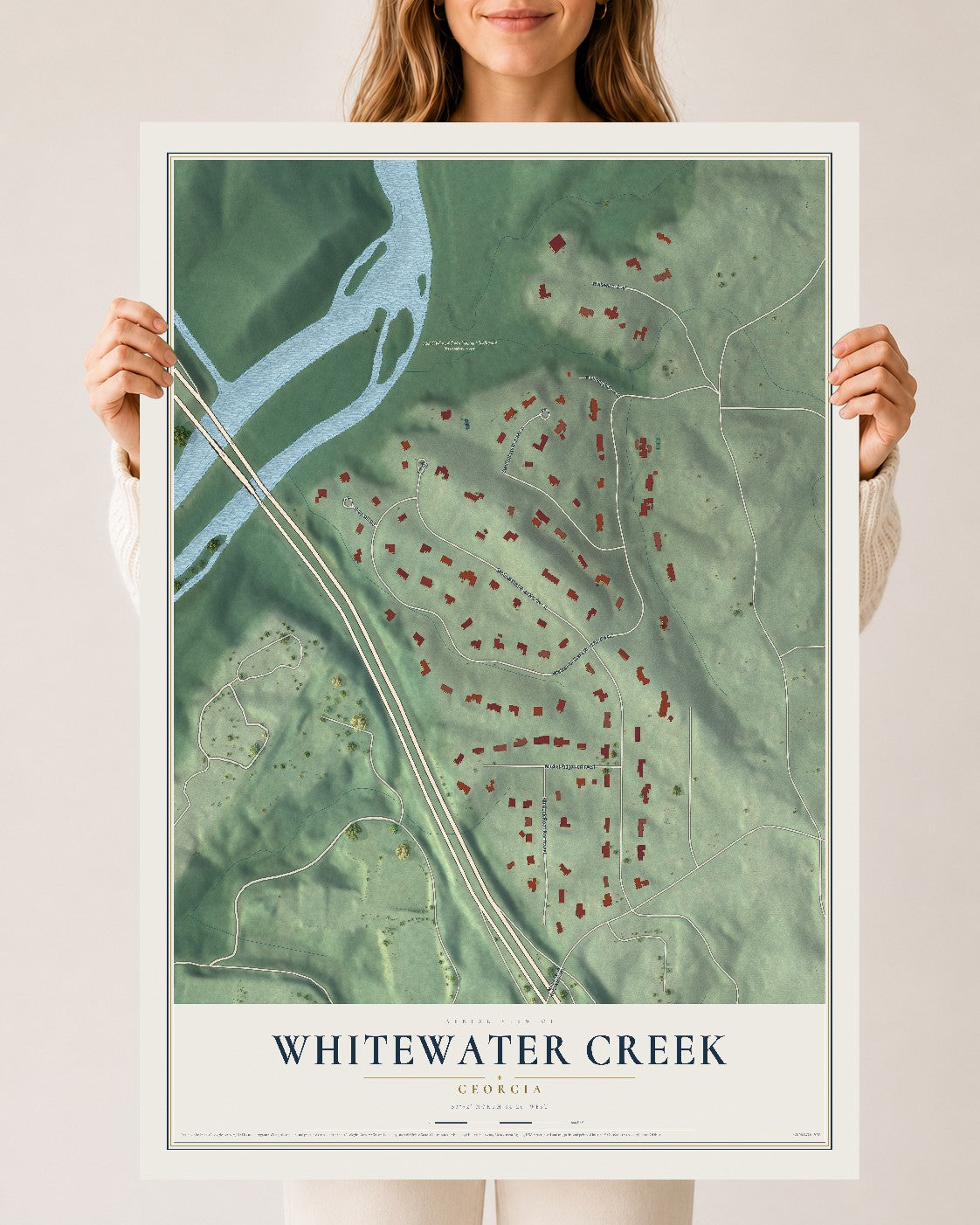 Whitewater Creek, Georgia map print, 24" x 36" Archival Matte Print mockup