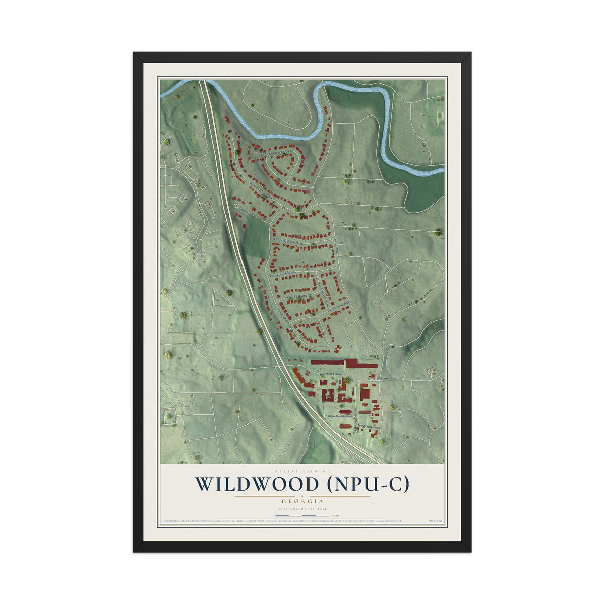Wildwood (NPU-C), Georgia map print, 12" x 18" W/ Black Ayous Wood Frame mockup