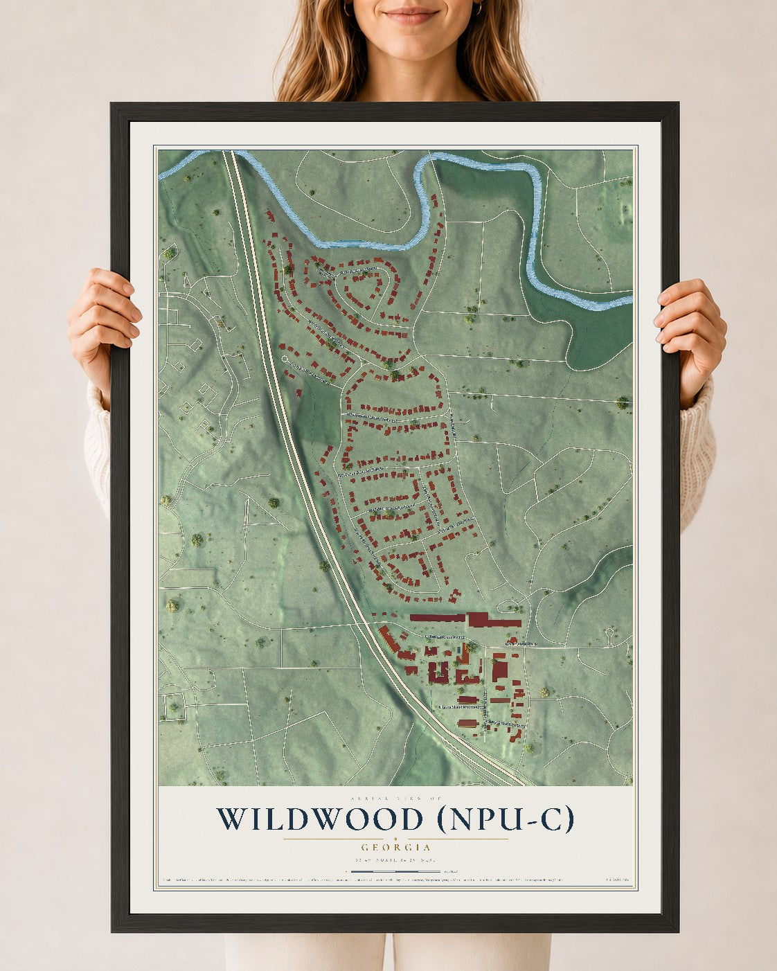 Wildwood (NPU-C), Georgia map print, 24" x 36" W/ Black Ayous Wood Frame mockup