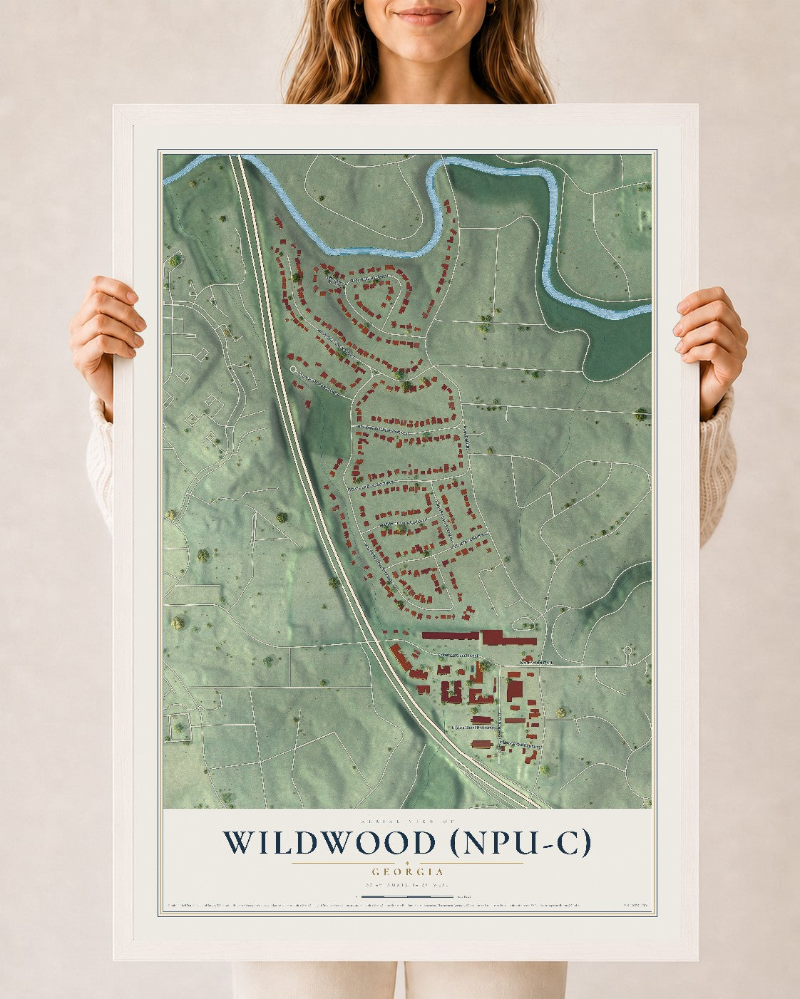 Wildwood (NPU-C), Georgia map print, 24" x 36" W/ White Ayous Wood Frame mockup
