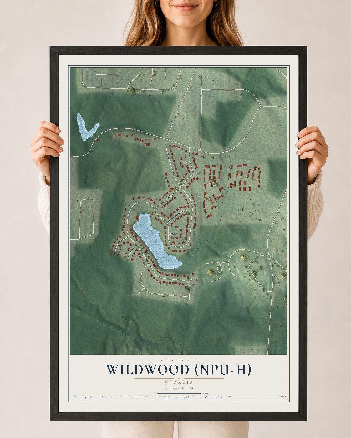 Wildwood (NPU-H), Georgia map print, 24" x 36" W/ Black Ayous Wood Frame mockup