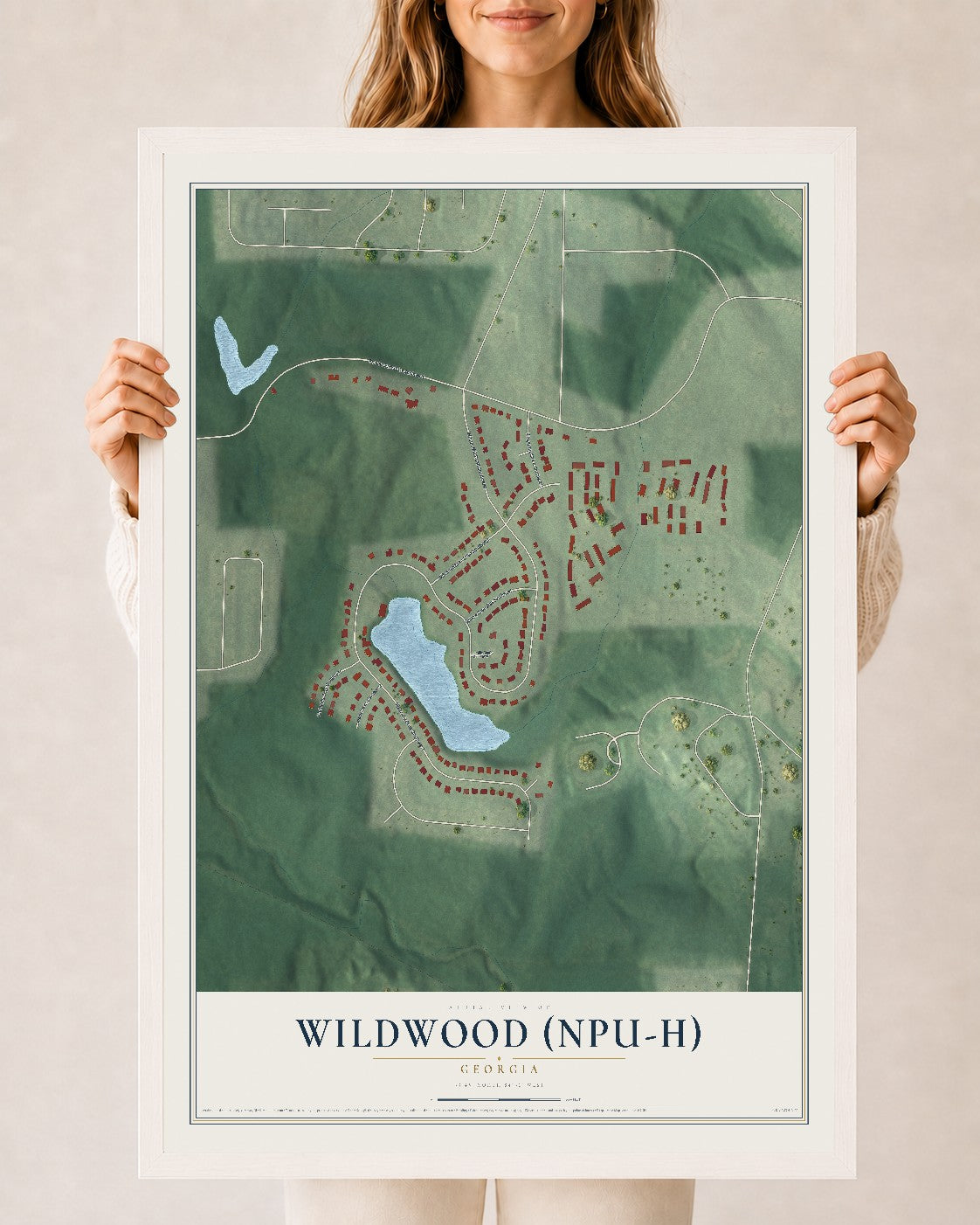 Wildwood (NPU-H), Georgia map print, 24" x 36" W/ White Ayous Wood Frame mockup
