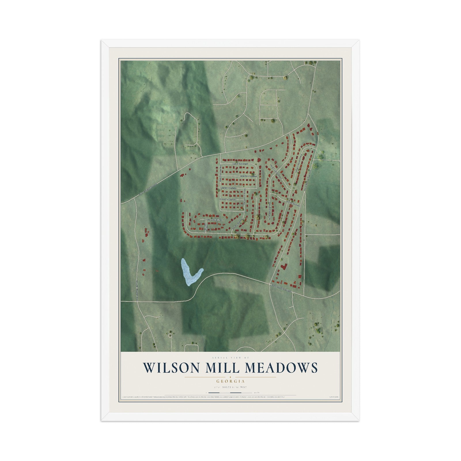 Wilson Mill Meadows, Georgia map print, 12" x 18" W/ White Ayous Wood Frame mockup