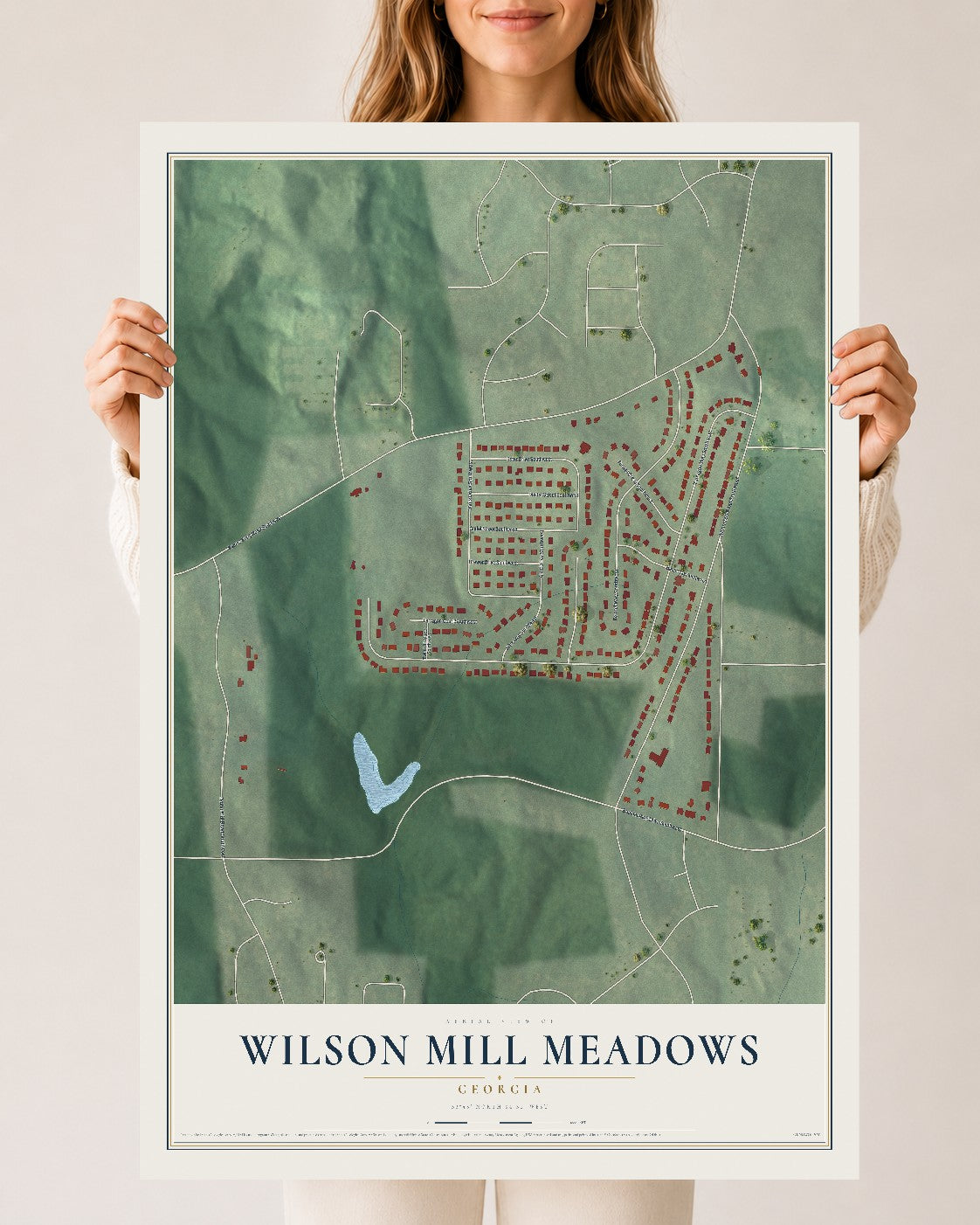 Wilson Mill Meadows, Georgia map print, 24" x 36" Archival Matte Print mockup