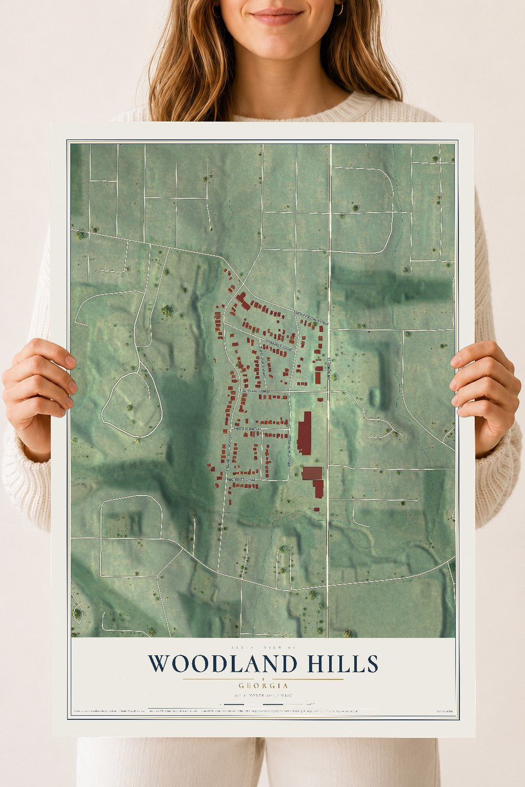 Woodland Hills, Georgia map print, 18" x 24" Archival Matte Print mockup
