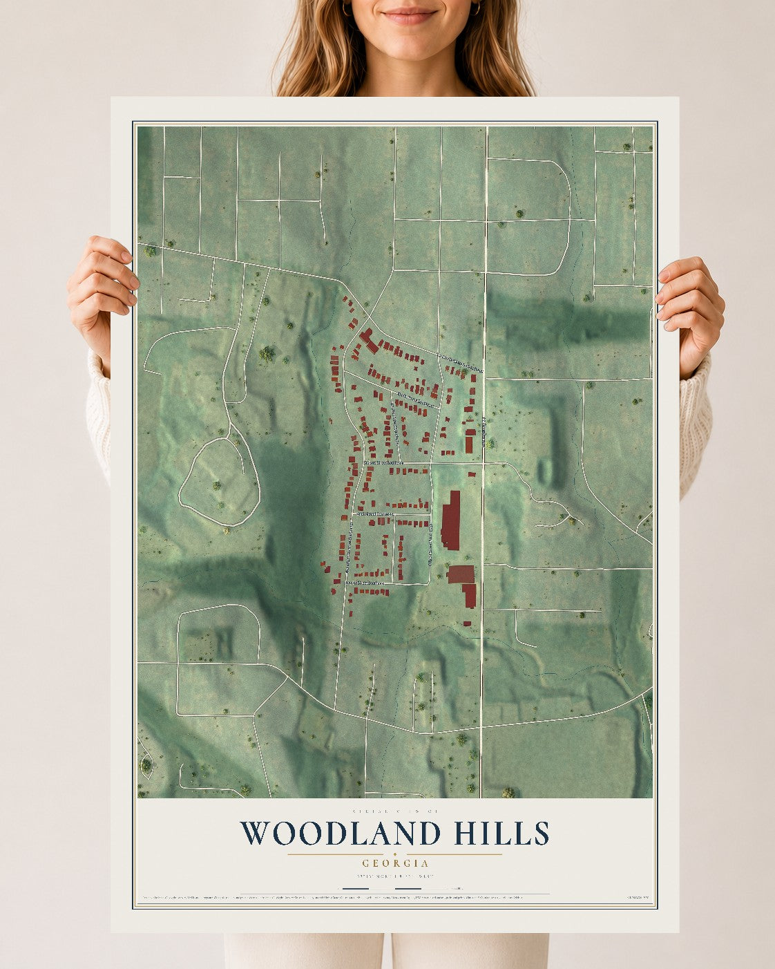 Woodland Hills, Georgia map print, 24" x 36" Archival Matte Print mockup