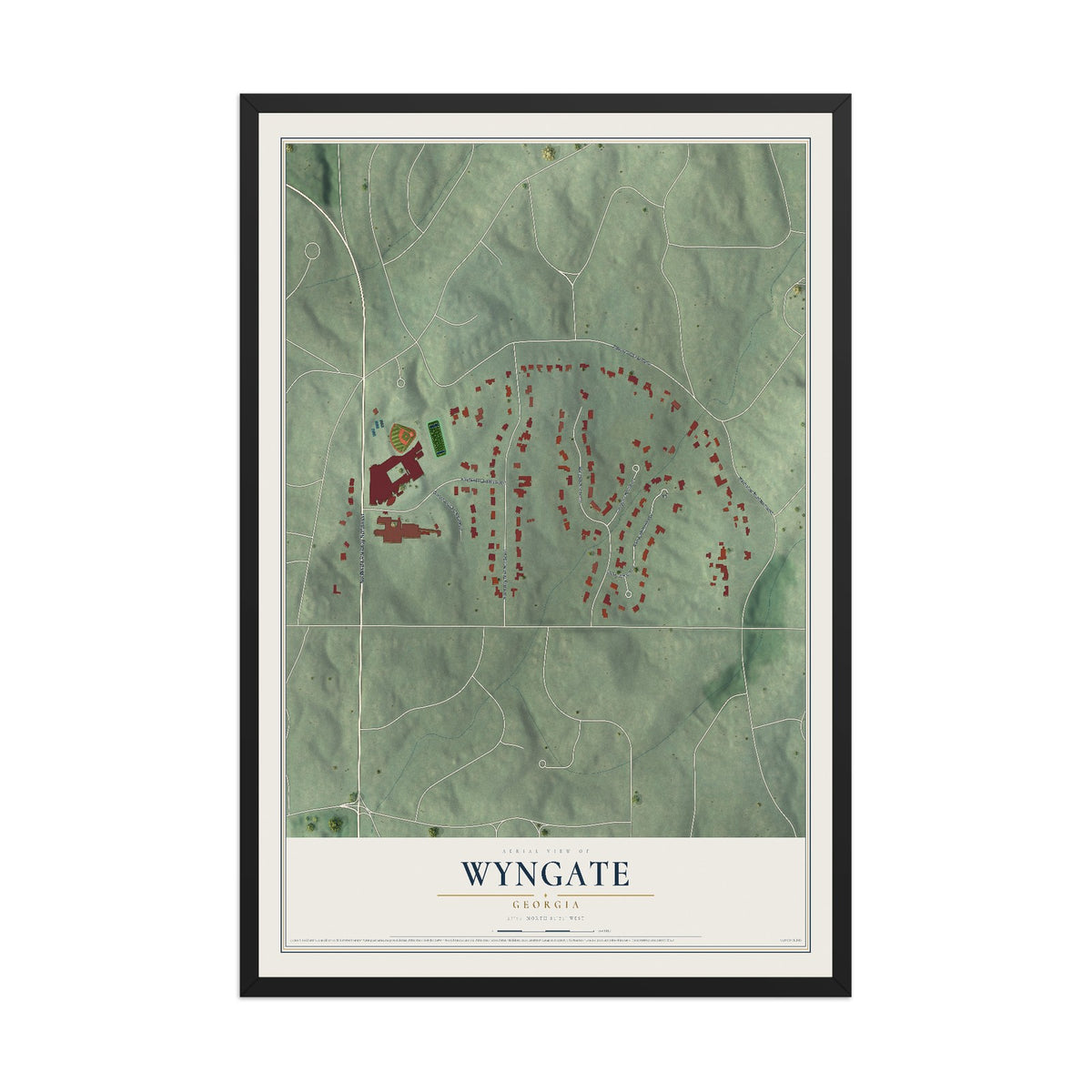Wyngate, Georgia map print, 12" x 18" W/ Black Ayous Wood Frame mockup