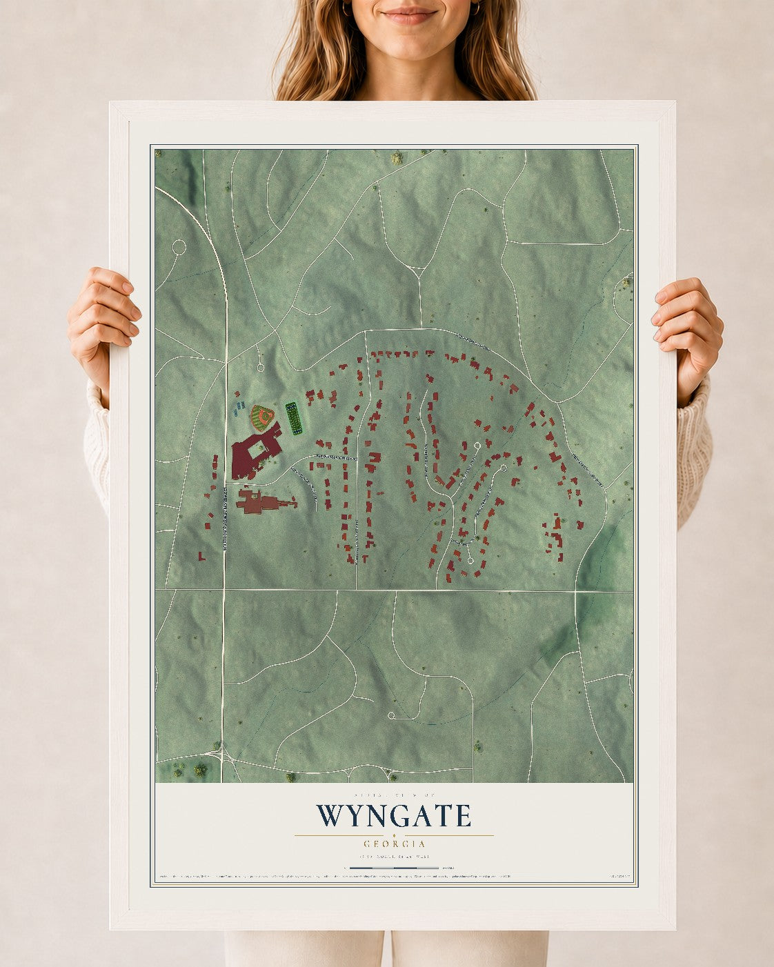 Wyngate, Georgia map print, 24" x 36" W/ White Ayous Wood Frame mockup