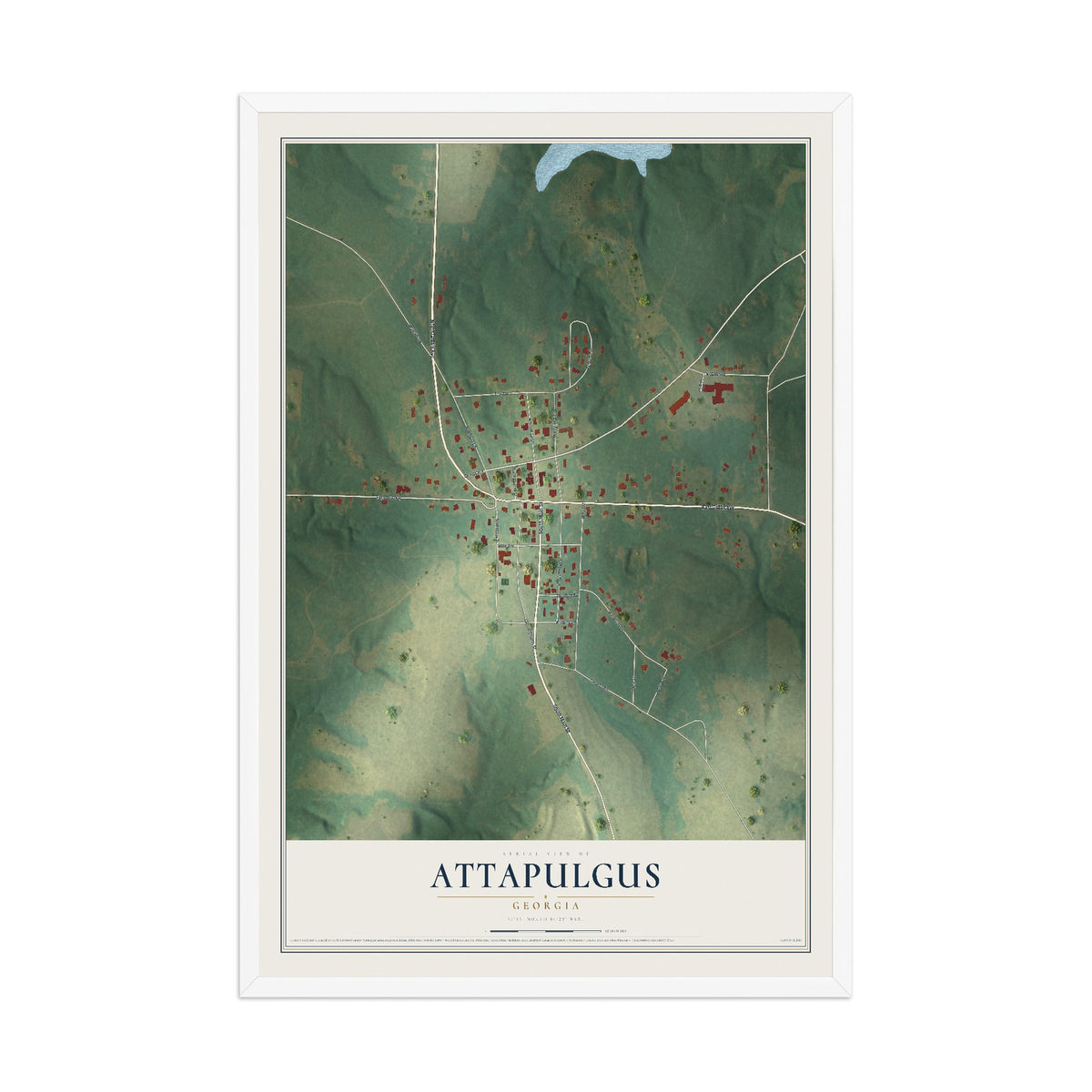 Attapulgus, Georgia map print, 12" x 18" W/ White Ayous Wood Frame mockup