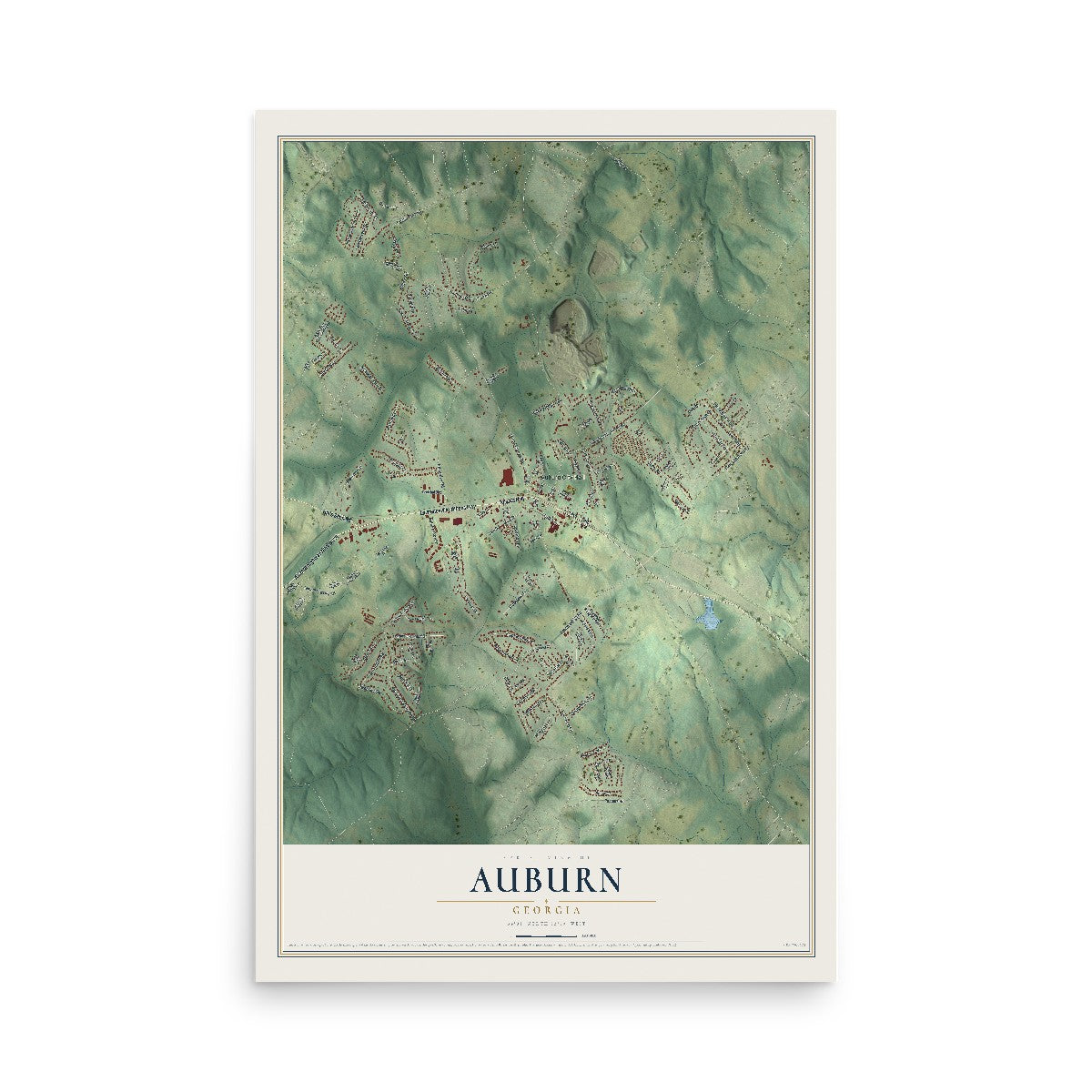 Auburn, Georgia map print, 12" x 18" Archival Matte Print mockup